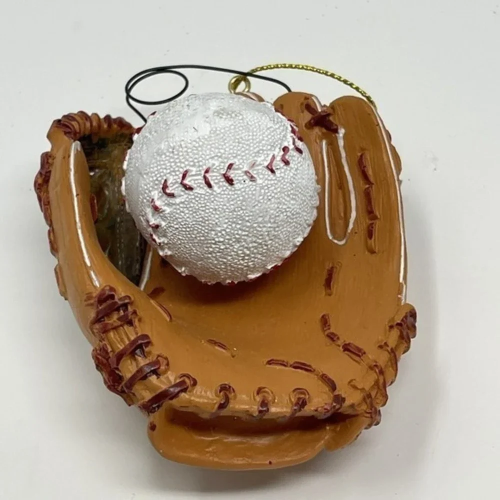 New‎ Baseball Glove Ball Christmas Ornament 3.5” Tan Brown Resin